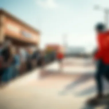 A vibrant skateboarding community engaged in a local event featuring rip and dip slides