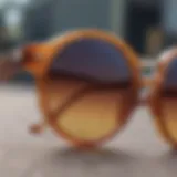 A close-up of round rim sunglasses showcasing their unique design and craftsmanship