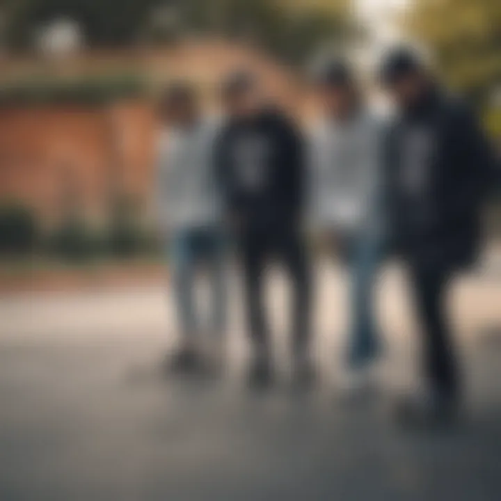 Group of friends wearing Salty Crew sweatshirts enjoying a skate session.