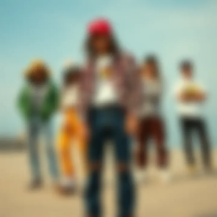 Collective Expression: Taper Ripped Jeans in Skate Culture Fashionable group of skaters displaying diverse outfits featuring taper ripped jeans