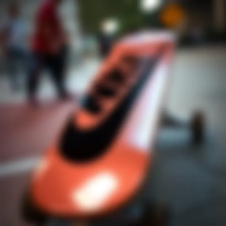 A skateboard deck featuring the Nike Swoosh Black design, emphasizing its integration into skate culture.