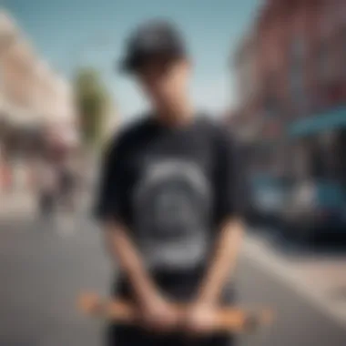 Skateboarder showcasing style while wearing an Anti Social Club t-shirt.