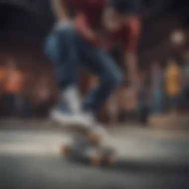 A skateboarder performing tricks while wearing modern skate footwear.