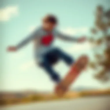 Skateboarder performing tricks while wearing Fox long sleeves.