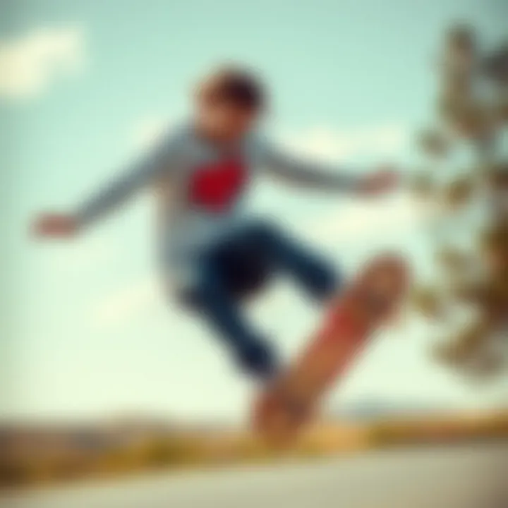 Skateboarder performing tricks while wearing Fox long sleeves.