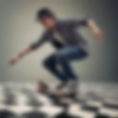 Skateboarder showcasing checkered tape on their board