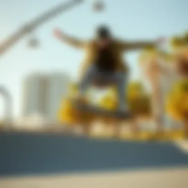 Skateboarder performing tricks while wearing rep pants