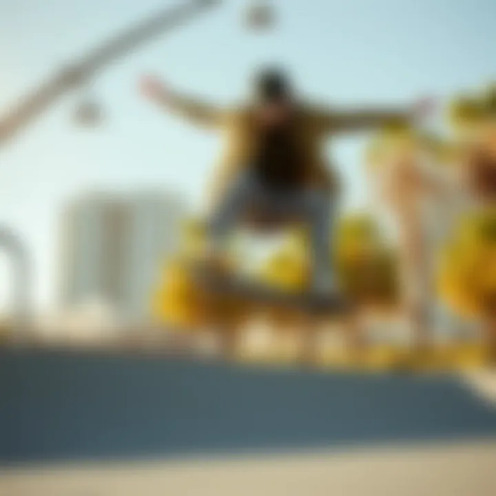 Skateboarder performing tricks while wearing rep pants