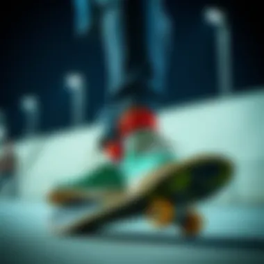 Skateboarding with Rip and Dip Slippers A skateboarder wearing rip and dip slippers while performing a trick