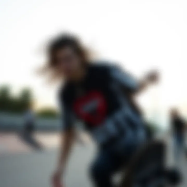 Skateboarding Style with the Broken Heart Shirt Skateboarder wearing the Riot Society Broken Heart shirt, exuding style and attitude.