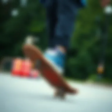 A skateboarder wearing royal blue Vans in action