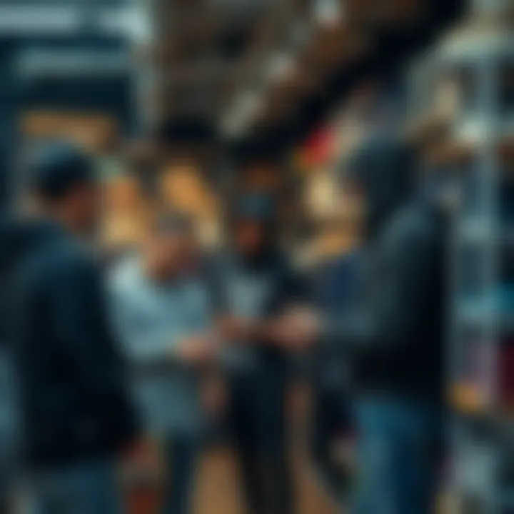 Building Community through Shared Passion Skateboarders interacting and exchanging ideas in a street clothing shop