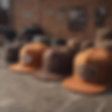 A group of skateboarders showcasing their unique styles with brown snap back caps.