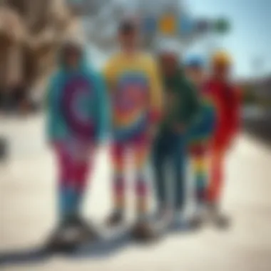 Skate Culture: Embracing Individuality with Tie-Dye Group of skateboarders wearing colorful tie-dye jeans