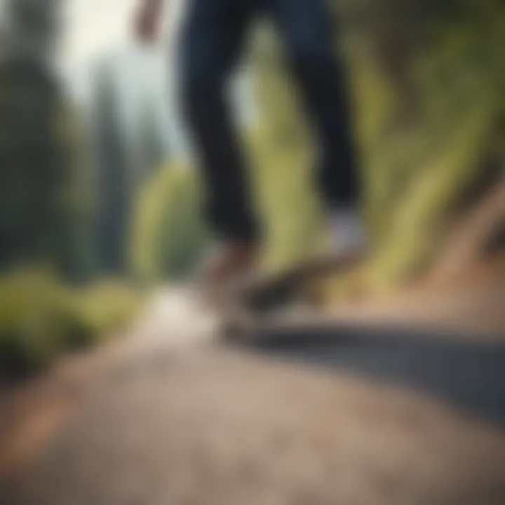 Skateboarder riding on a scenic trail