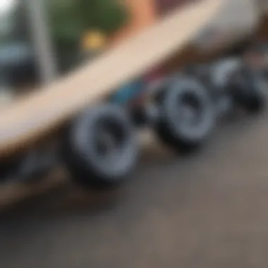 Close-up of skateboard wheels on a ramp