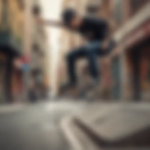 A skateboarder performing a trick in an urban setting