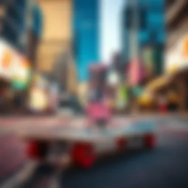 Urban Skateboard Setting Skateboard resting on a vibrant city street