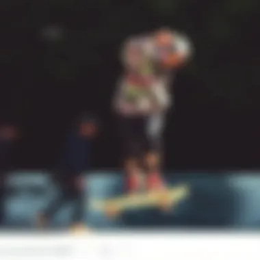 Skater in Motion: Style Meets Functionality A skater wearing an all-over print jacket in action on a skateboard, demonstrating style and movement.