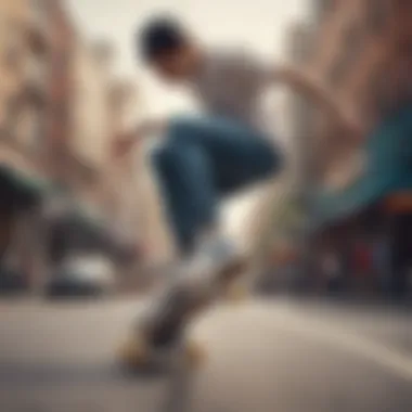 Skater performing tricks while wearing New Balance skate shoes