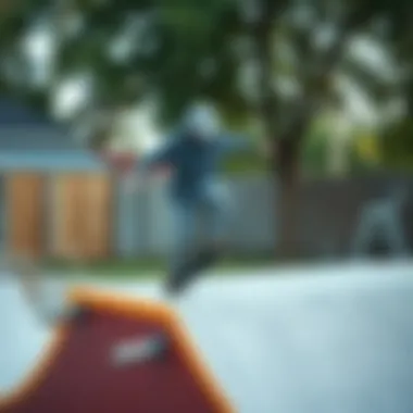Skater Showcasing Skills on a Backyard Ramp A skater practicing tricks on a newly built backyard ramp, demonstrating skill and enthusiasm.
