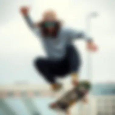 Skating with Style: Pit Vipers in Action Skater wearing Pit Vipers sunglasses while performing a trick