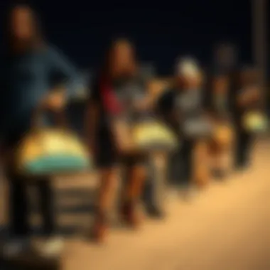 Skateboarders with Unique Purses Group of skateboarders displaying their unique skater purses