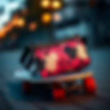 Practicality of Skater Purse on Skateboard Skater purse resting on a skateboard, emphasizing its practicality