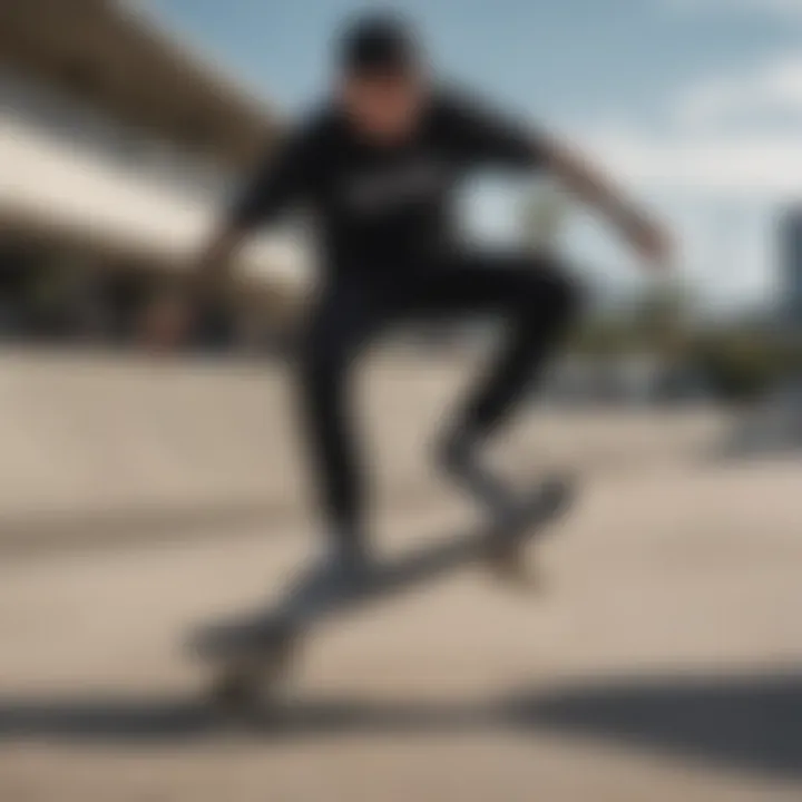 Skater performing tricks in black suede Vans on a skateboard