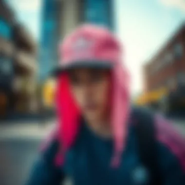 The Pink Adidas Hat in Action Skater wearing a pink Adidas hat in an urban skatepark