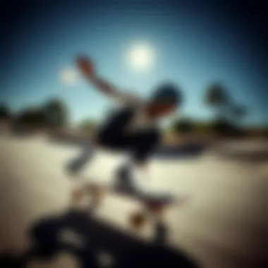 A skateboarder performing a trick with ceramic bearings installed, highlighting performance.