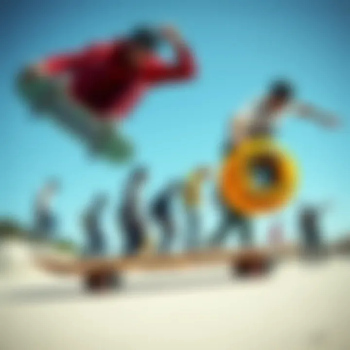 Historical collage of skateboarding evolution featuring Spitfire wheels