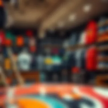 The Fusion of Fashion and Skateboarding A vibrant street clothing store showcasing a mix of skateboards and fashion apparel