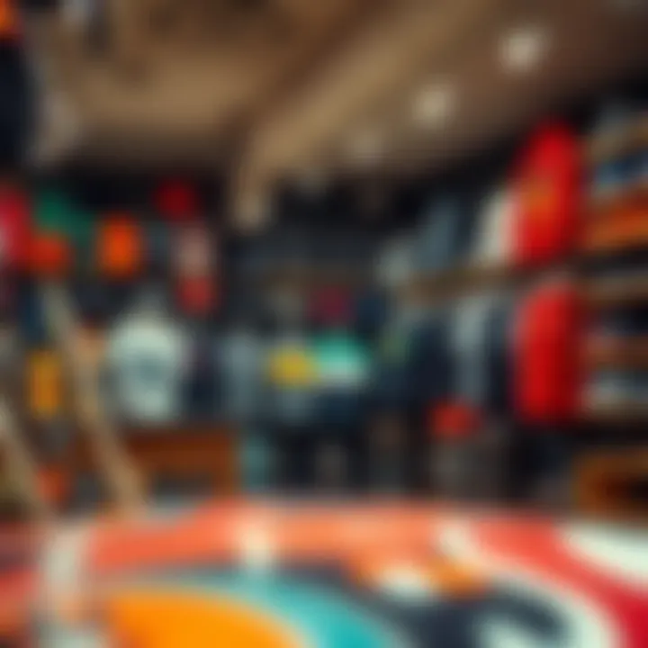 The Fusion of Fashion and Skateboarding A vibrant street clothing store showcasing a mix of skateboards and fashion apparel