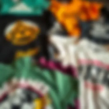 Diverse Styles of Graphic Tees in Skate Culture Collection of assorted graphic tees with various styles