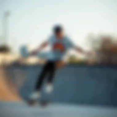 Fusion of Fashion and Functionality Skateboarder wearing a stylish graphic tee on a ramp