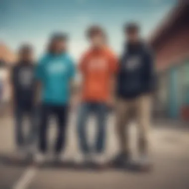 Group of skateboarders wearing Supply Co gear, representing community.