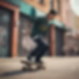 Skateboarder showcasing Supply Co clothing in an urban setting.