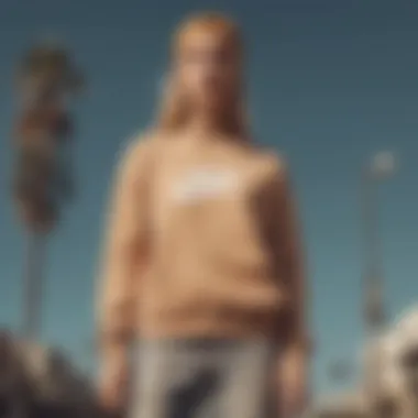 Stylish outfit showcasing the Tan Nike sweatshirt with skateboarding gear