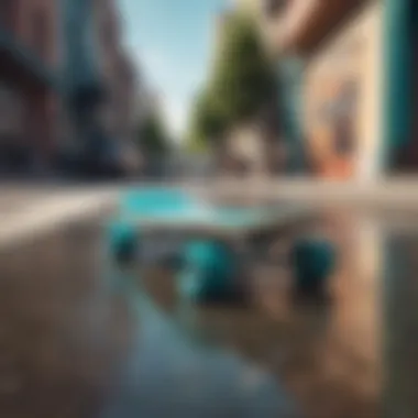 A teal penny board on a vibrant urban street, reflecting its cultural significance.