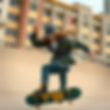 Dynamic skateboarding scene featuring unique fashion styles