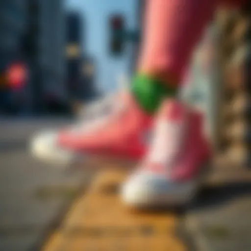 Pink Converse: A Heartfelt Urban Statement Pink Converse sneakers with heart designs on urban pavement