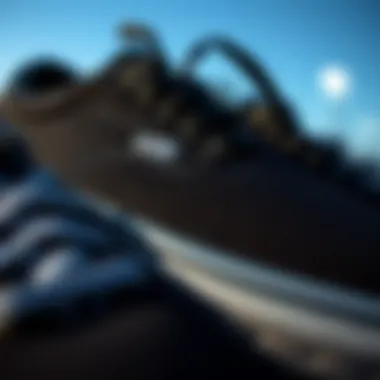 Close-up of black Vans showcasing texture and design