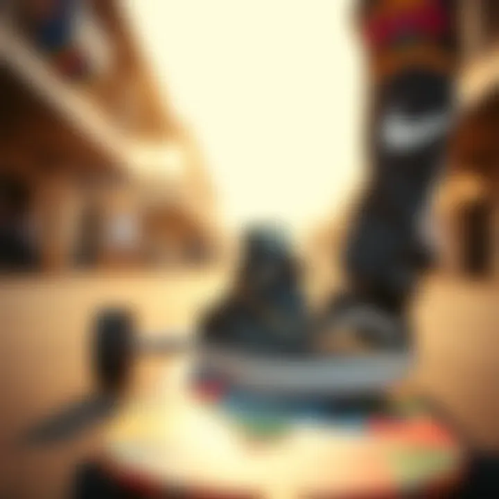 Stylish black Vans skate shoes on a colorful skateboard