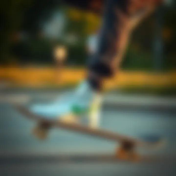 Skateboarder performing tricks while wearing white Nikes