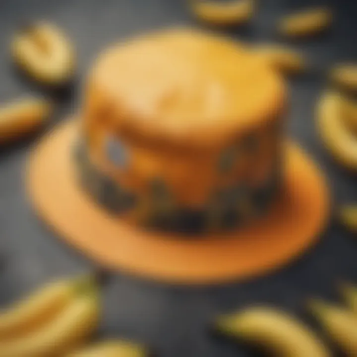 Close-up of a banana bucket hat showcasing its vibrant design and fabric