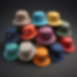 A collection of stylish bucket hats in various colors and materials