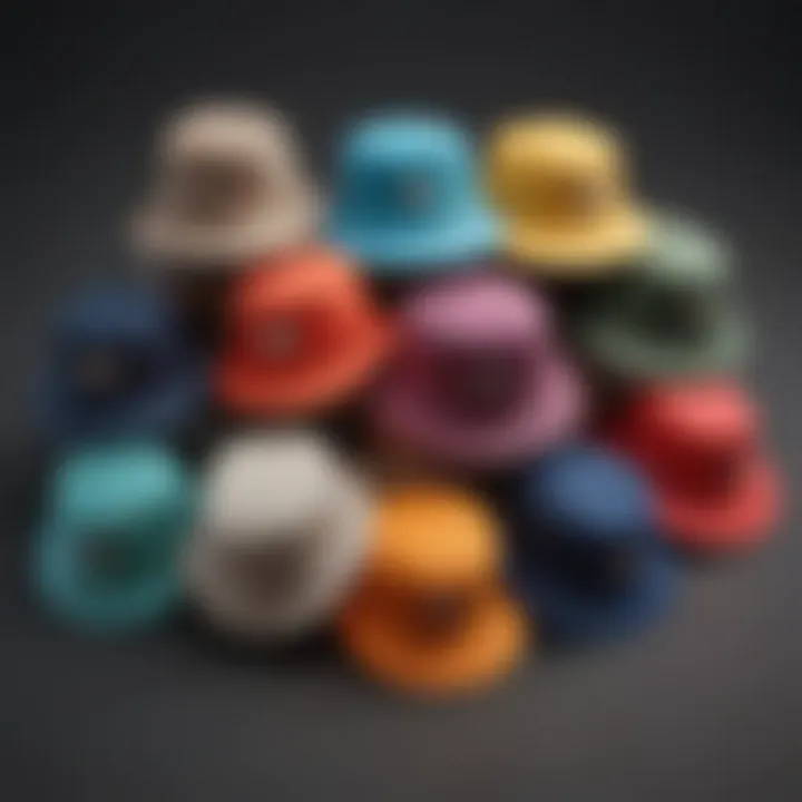 A collection of stylish bucket hats in various colors and materials