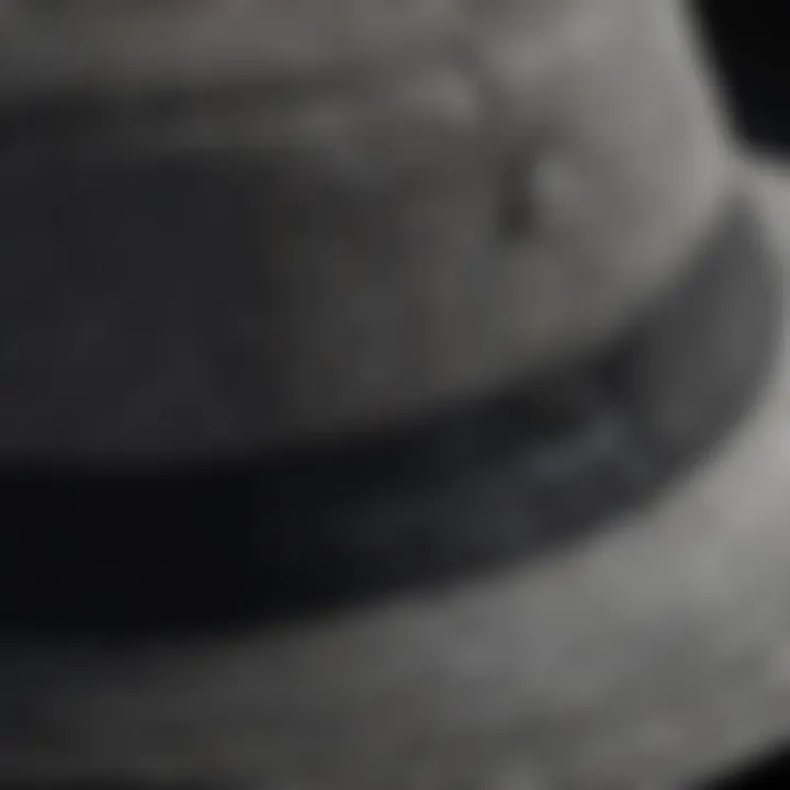 A close-up view showcasing the intricate stitching and fabric textures of a bucket hat