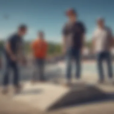 A group of skateboarders wearing cap truckers at a skatepark